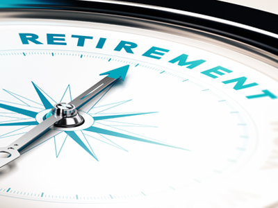 A compass arrow points towards the word "Retirement."