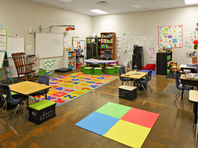 A colorful early elementary school classroom