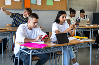 Students using phones in class