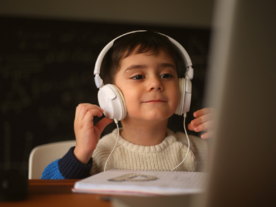 A child wearing headphones