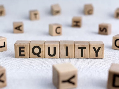 Building blocks that spell "equity"