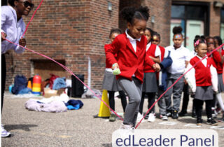 A student jumping rope