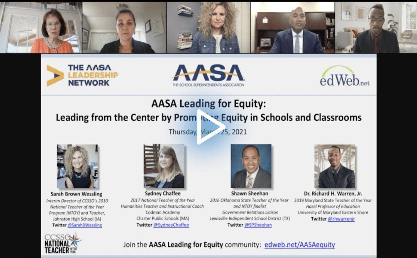 AASA Leading for Equity: Leading from the Center by Promoting Equity in Schools and Classrooms edWebinar recording link