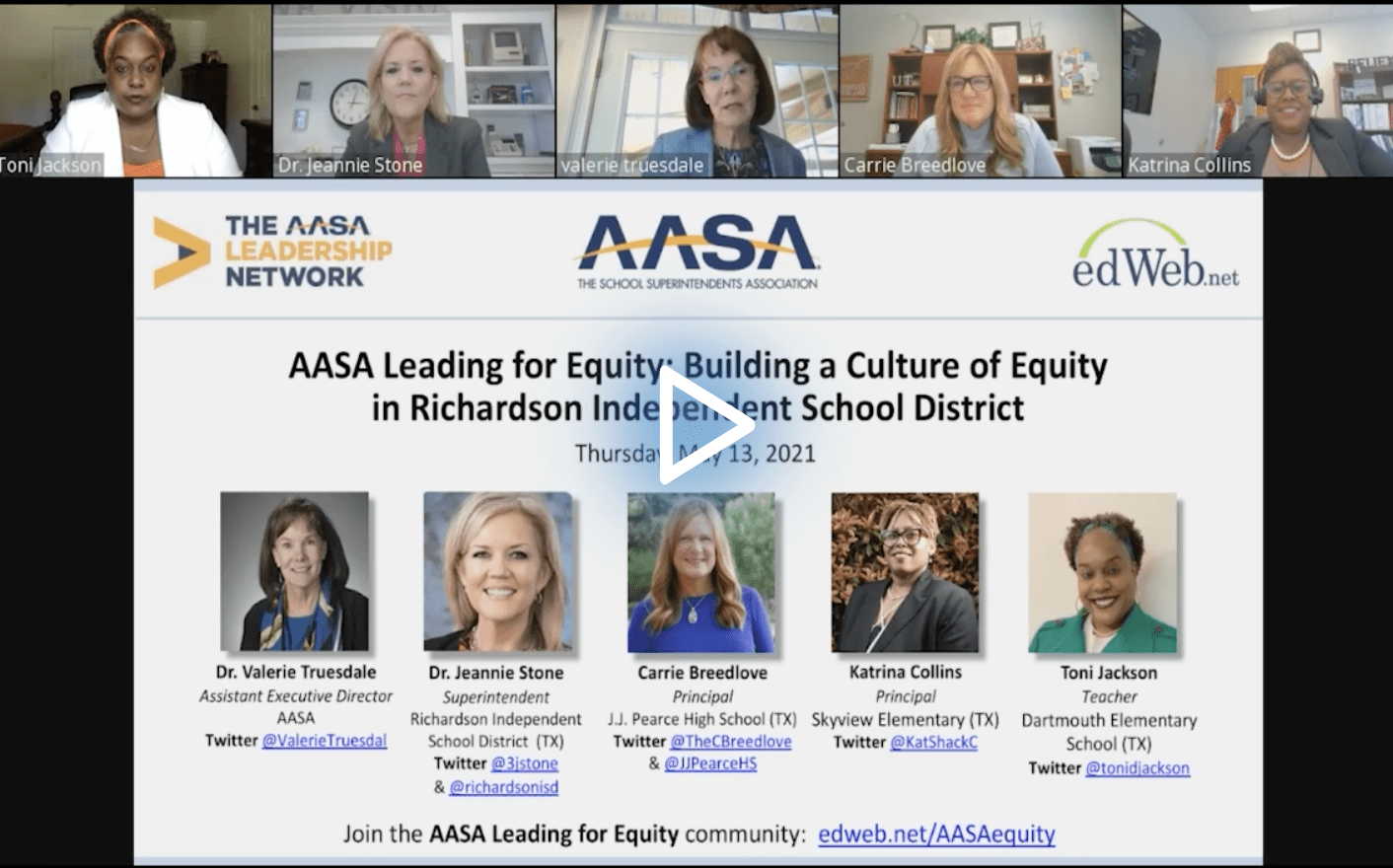 AASA Leading for Equity: Building a Culture of Equity in Richardson Independent School District edWebinar recording link