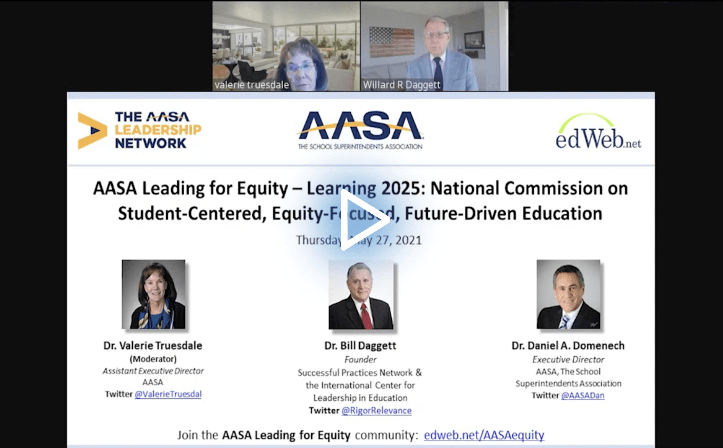 AASA Leading for Equity – Learning 2025: National Commission on Student-Centered, Equity-Focused, Future-Driven Education edWebinar recording link