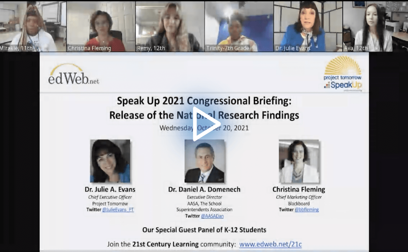 Speak Up 2021 Congressional Briefing: Release of the National Research Findings edLeader Panel recording link