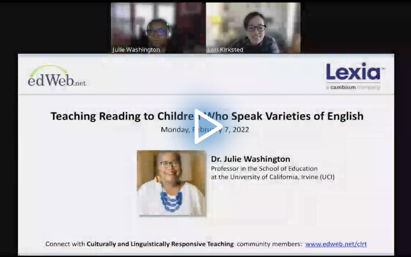 Teaching Reading to Children Who Speak Varieties of English edWebinar recording screenshot