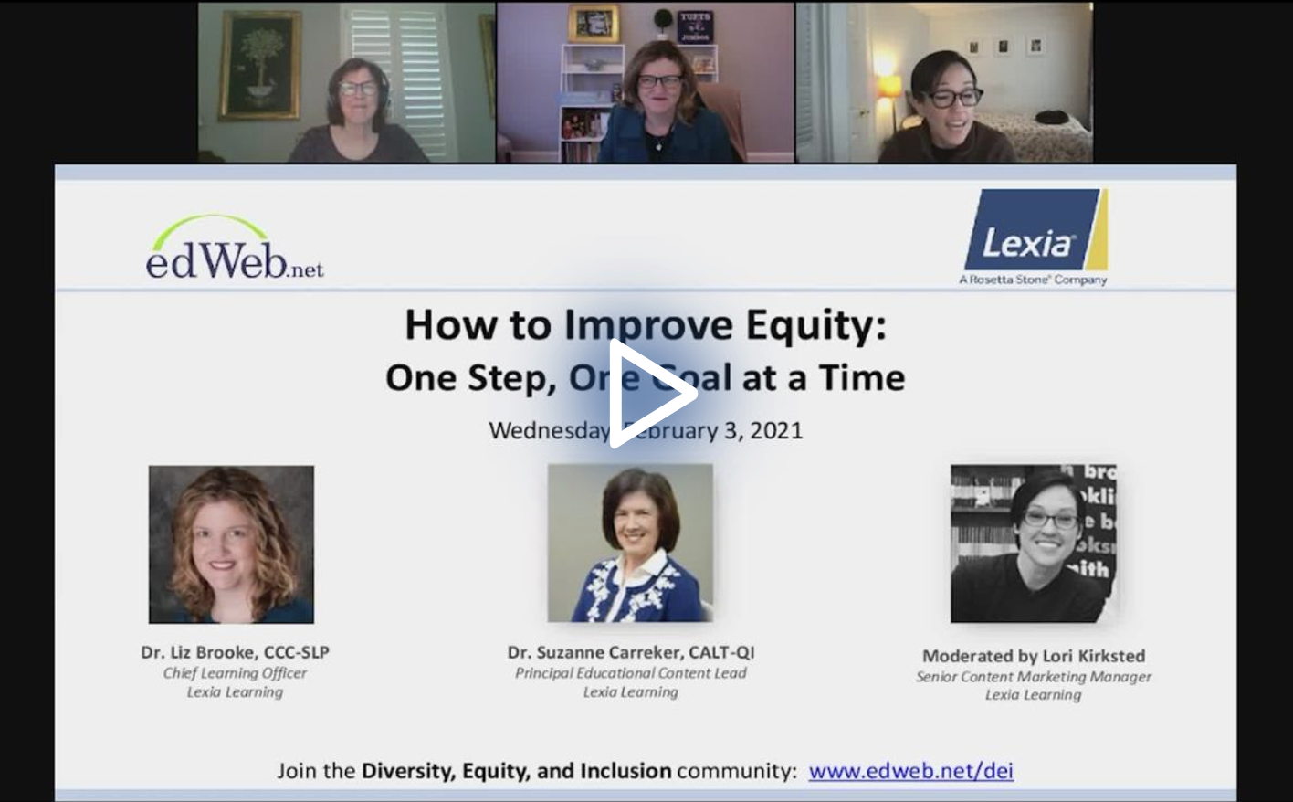 How to Improve Equity: One Step, One Goal at a Time screenshot of the presenters and presentation title slide