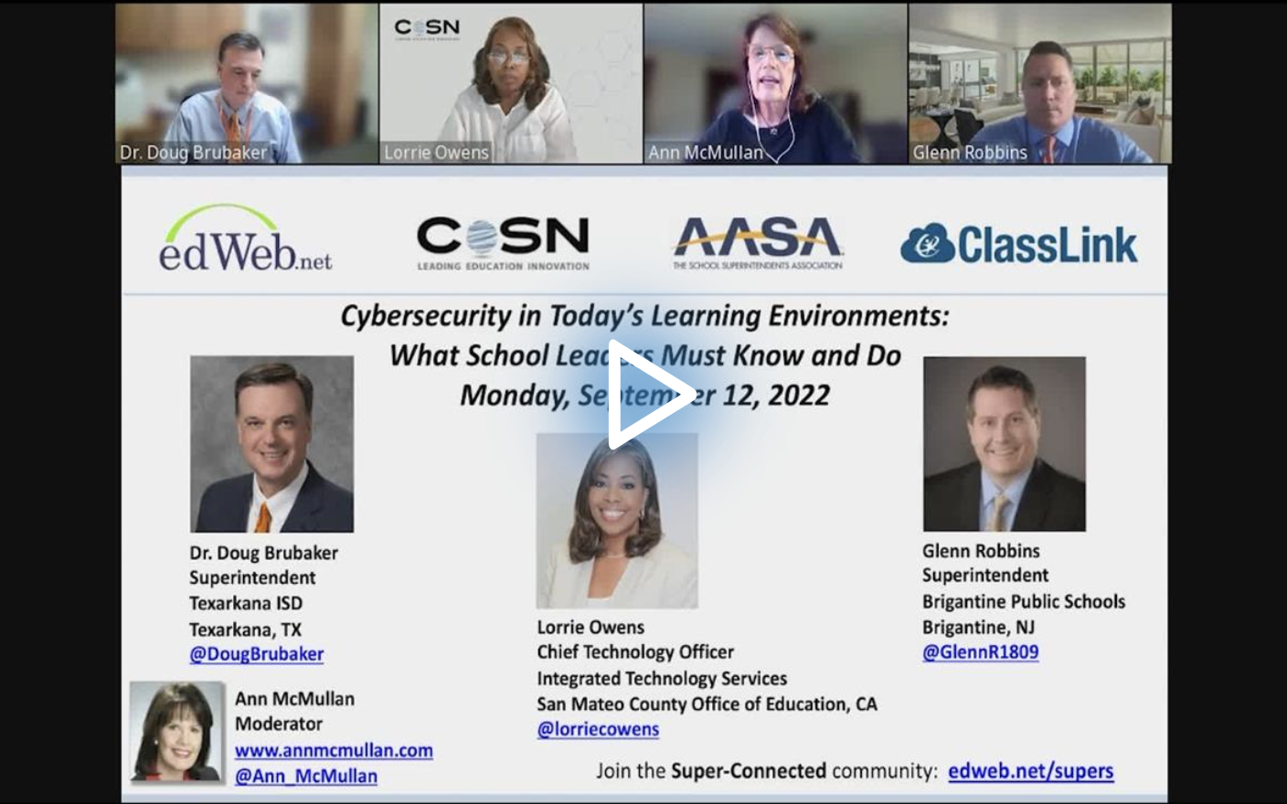 Cybersecurity in Today’s Learning Environments: What School Leaders Must Know and Do edLeader Panel recording screenshot