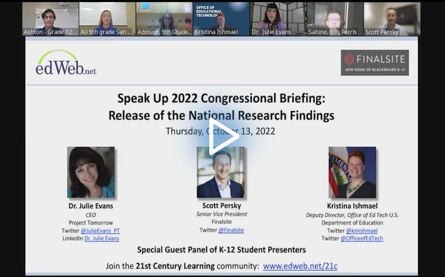 Speak Up 2022 Congressional Briefing: Release of the National Research Findings edLeader Panel recording screenshot
