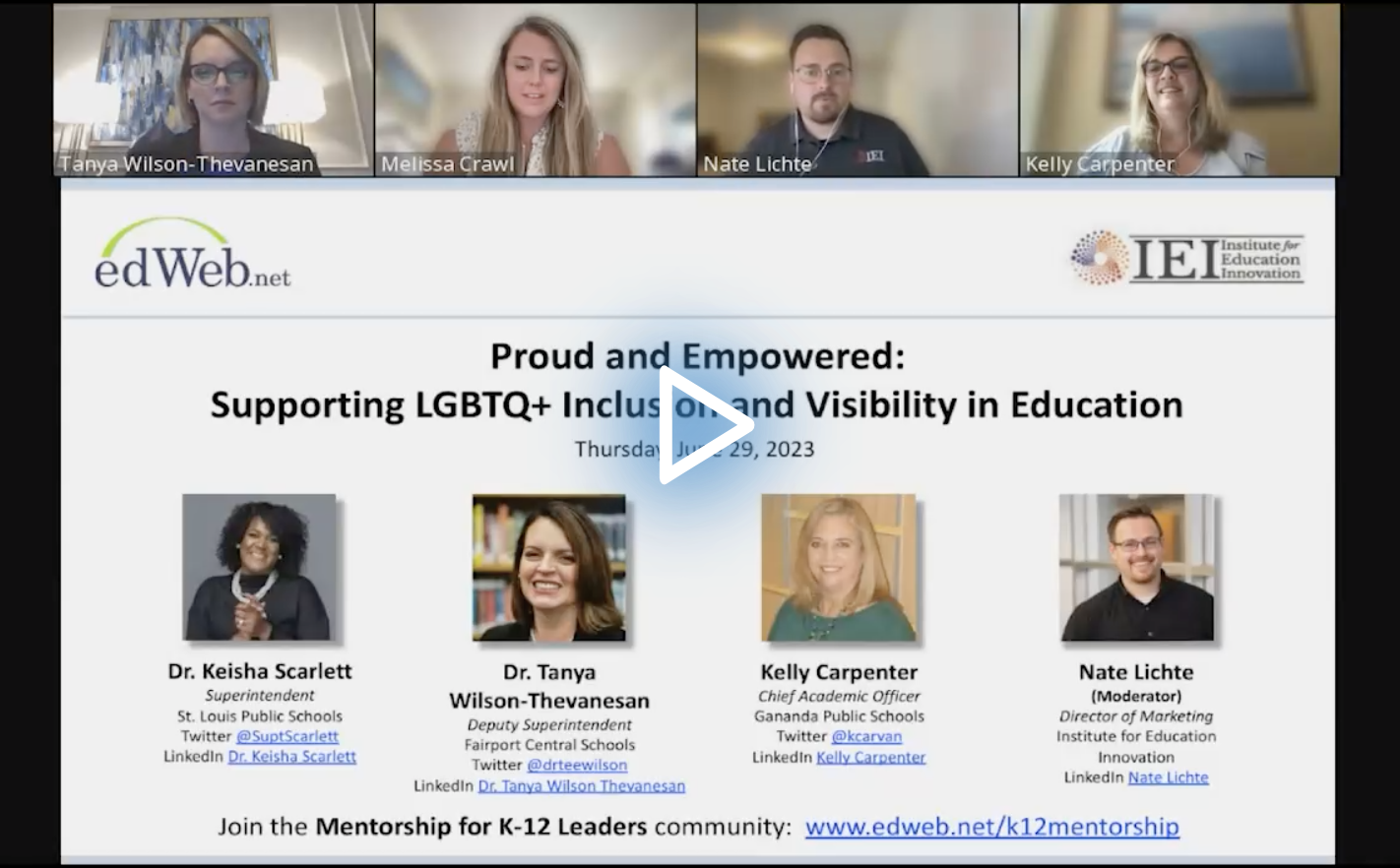 Proud and Empowered: Supporting LGBTQ+ Inclusion and Visibility in Education edLeader Panel recording screenshot